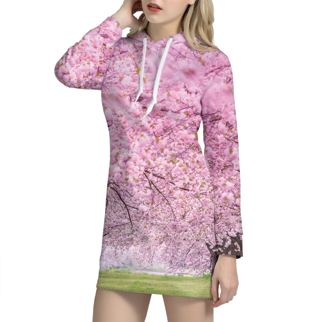 Japanese Cherry Blossom Tree Print Hoodie Dress