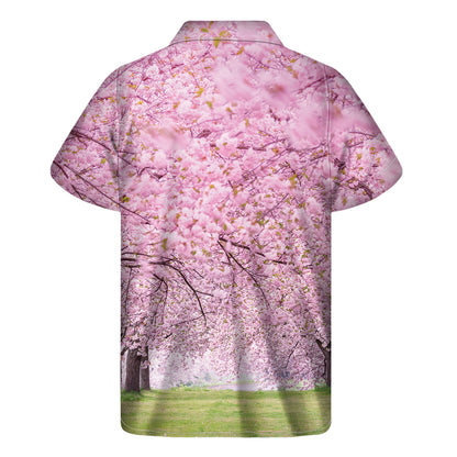 Japanese Cherry Blossom Tree Print Men's Short Sleeve Shirt