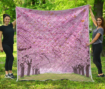 Japanese Cherry Blossom Tree Print Quilt