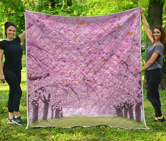 Japanese Cherry Blossom Tree Print Quilt