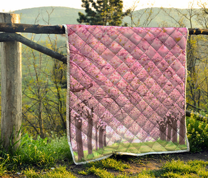 Japanese Cherry Blossom Tree Print Quilt