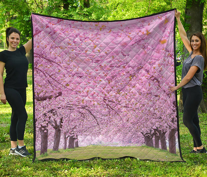 Japanese Cherry Blossom Tree Print Quilt