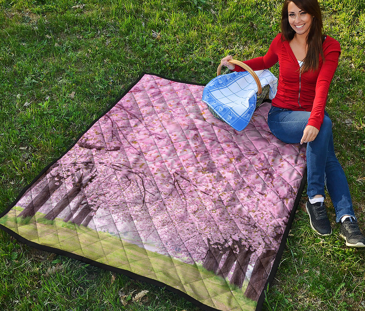 Japanese Cherry Blossom Tree Print Quilt