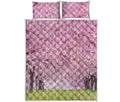 Japanese Cherry Blossom Tree Print Quilt Bed Set