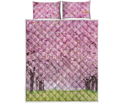 Japanese Cherry Blossom Tree Print Quilt Bed Set