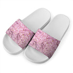 Japanese Cherry Blossom Tree Print White Slide Sandals