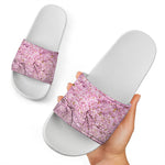Japanese Cherry Blossom Tree Print White Slide Sandals