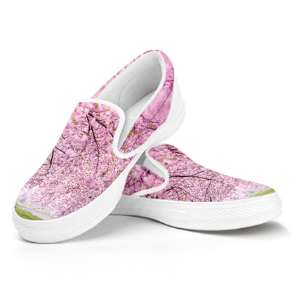 Japanese Cherry Blossom Tree Print White Slip On Shoes
