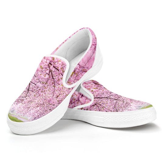 Japanese Cherry Blossom Tree Print White Slip On Shoes