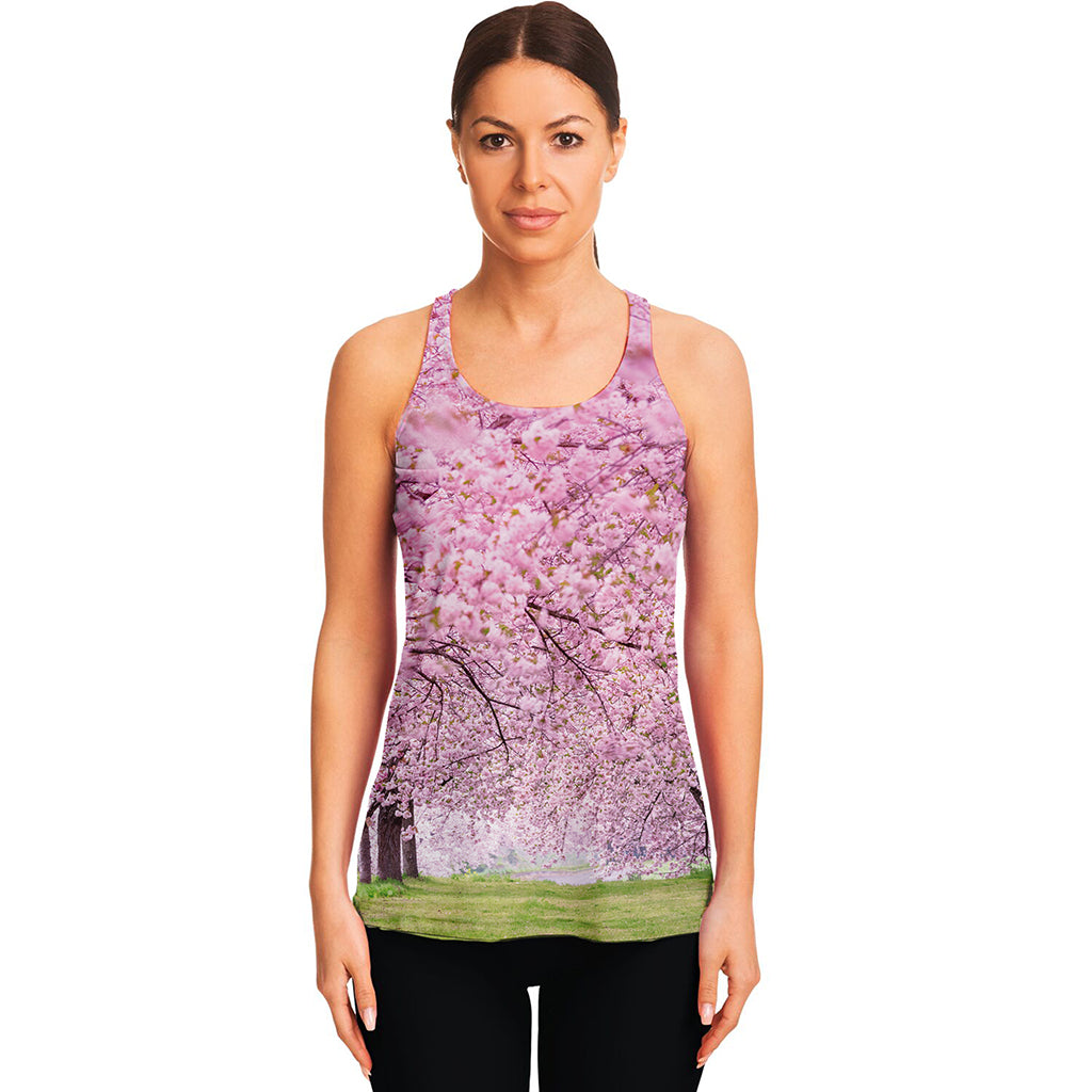 Japanese Cherry Blossom Tree Print Women's Racerback Tank Top