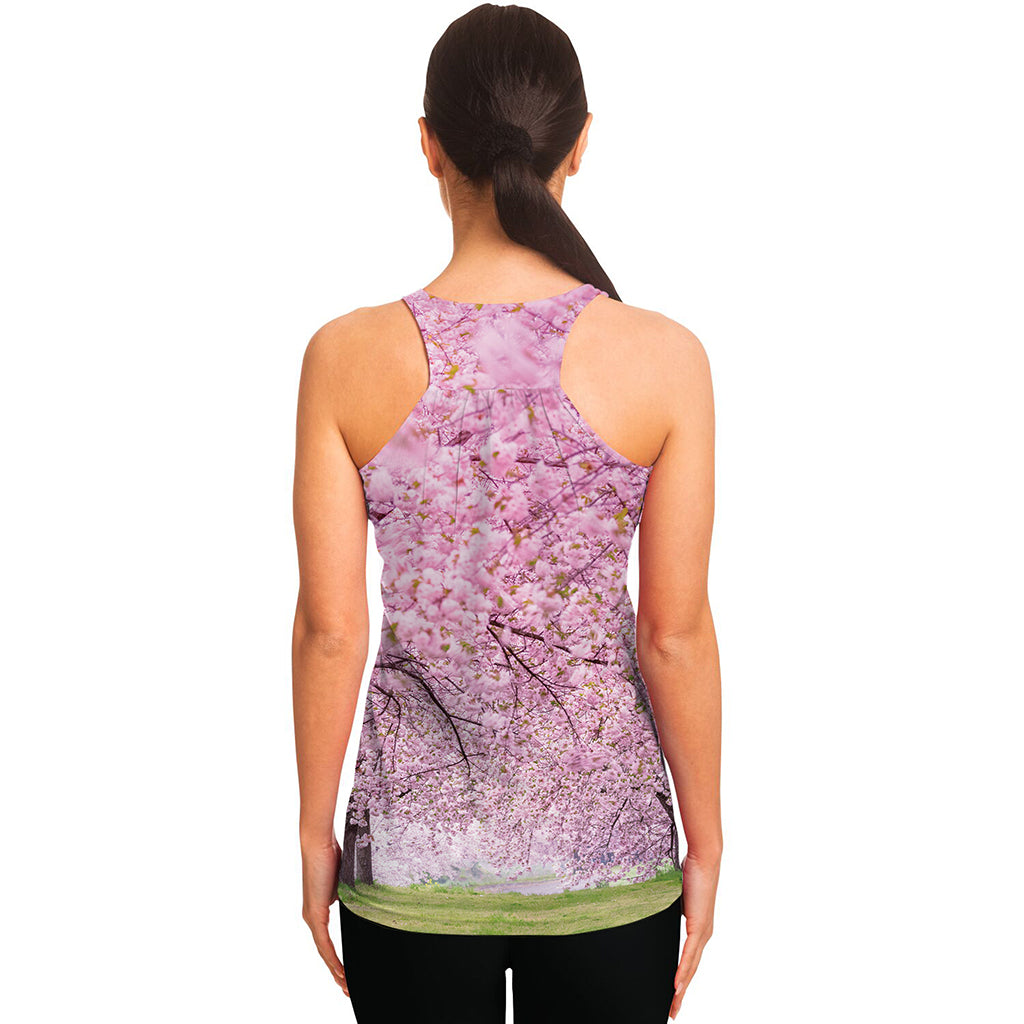 Japanese Cherry Blossom Tree Print Women's Racerback Tank Top