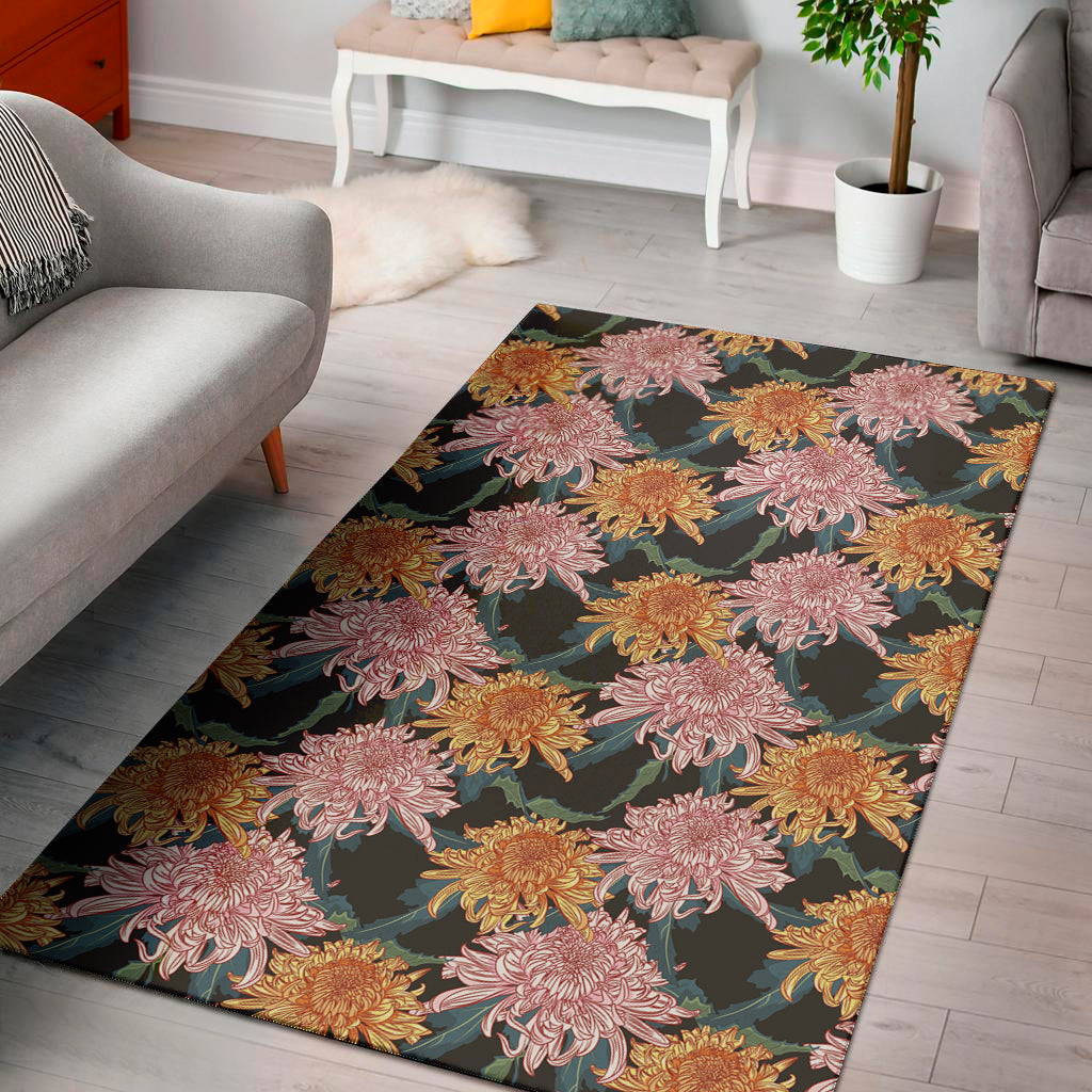 Japanese Chrysanthemum Pattern Print Area Rug