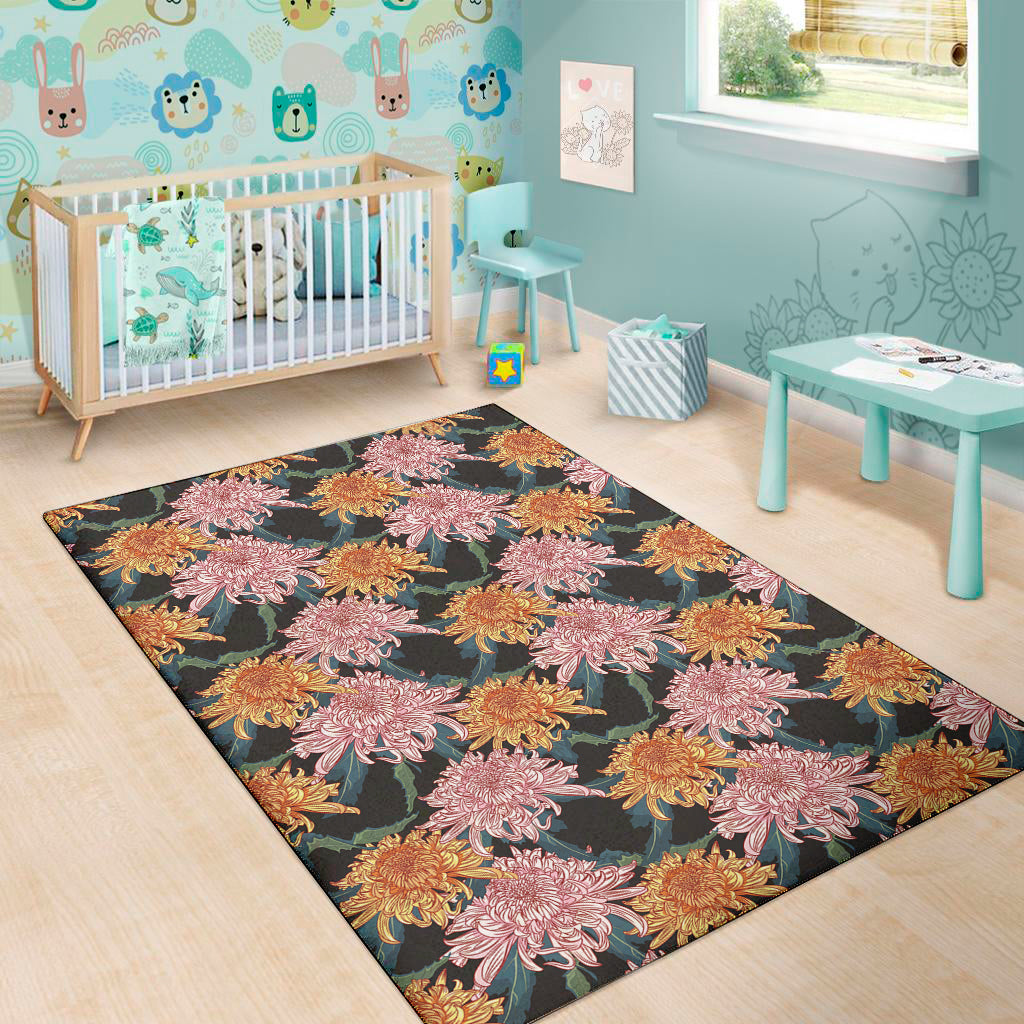 Japanese Chrysanthemum Pattern Print Area Rug
