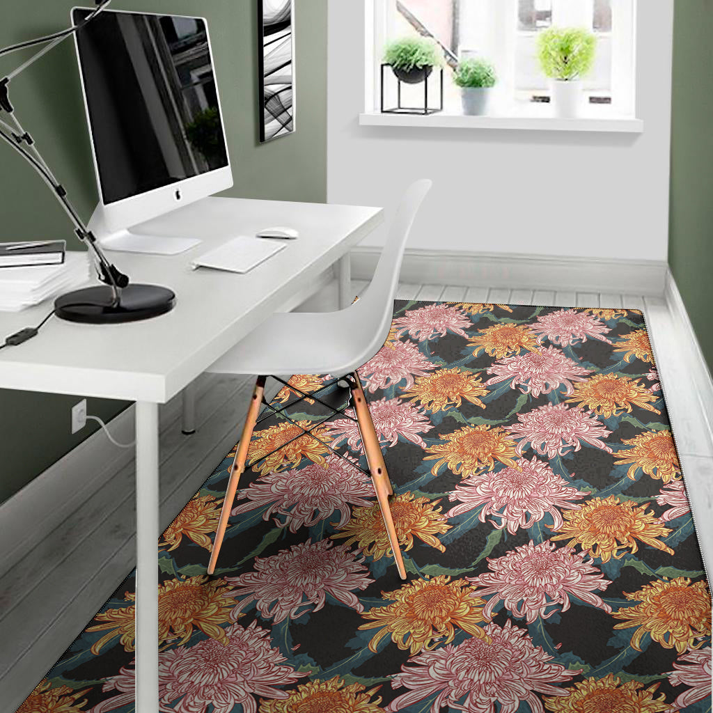 Japanese Chrysanthemum Pattern Print Area Rug