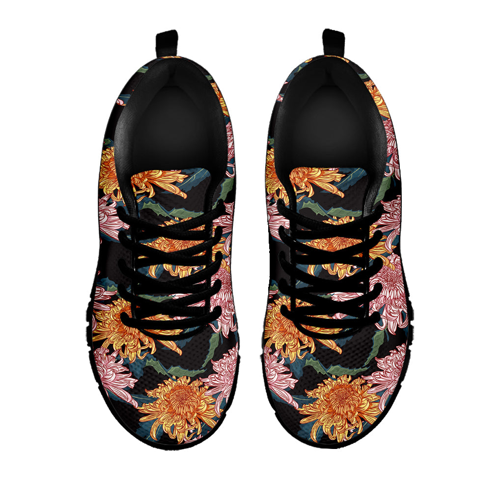 Japanese Chrysanthemum Pattern Print Black Sneakers