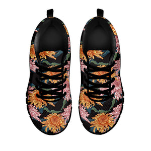 Japanese Chrysanthemum Pattern Print Black Sneakers