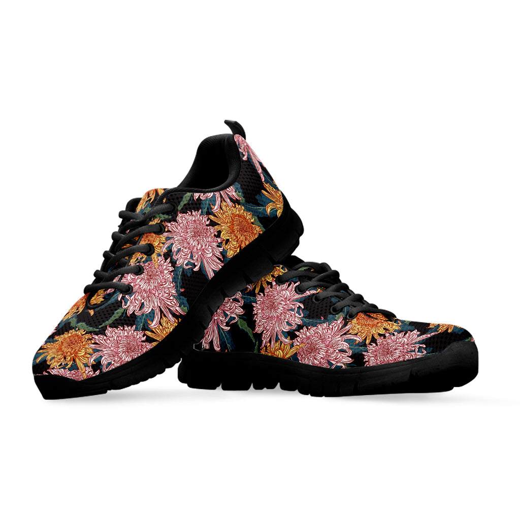 Japanese Chrysanthemum Pattern Print Black Sneakers