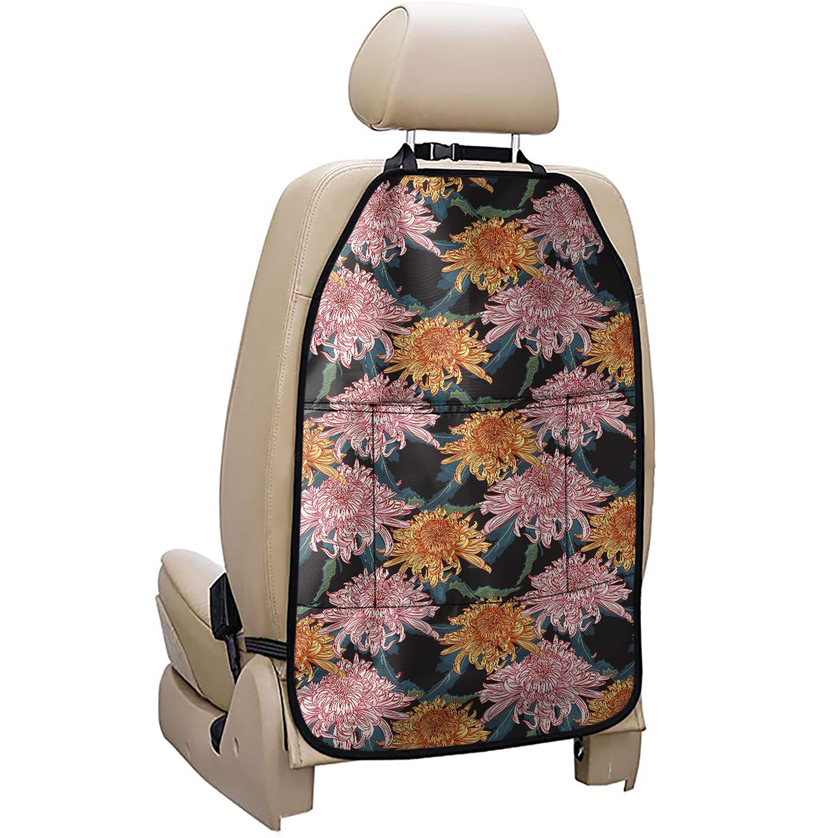 Japanese Chrysanthemum Pattern Print Car Seat Organizers