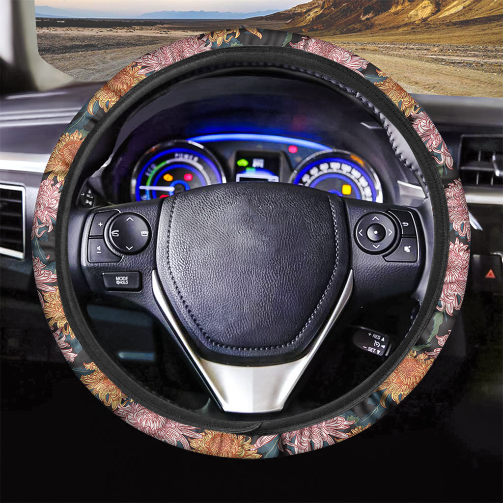 Japanese Chrysanthemum Pattern Print Car Steering Wheel Cover