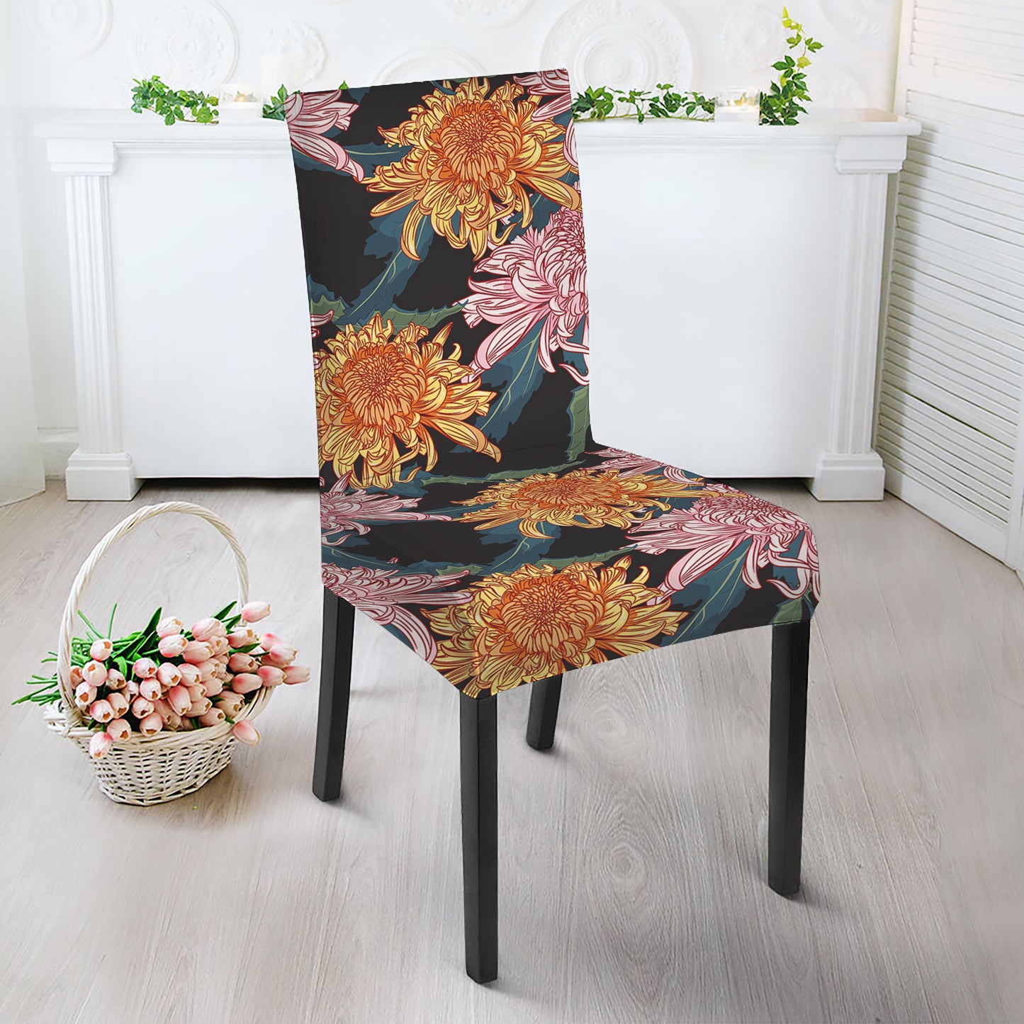 Japanese Chrysanthemum Pattern Print Dining Chair Slipcover