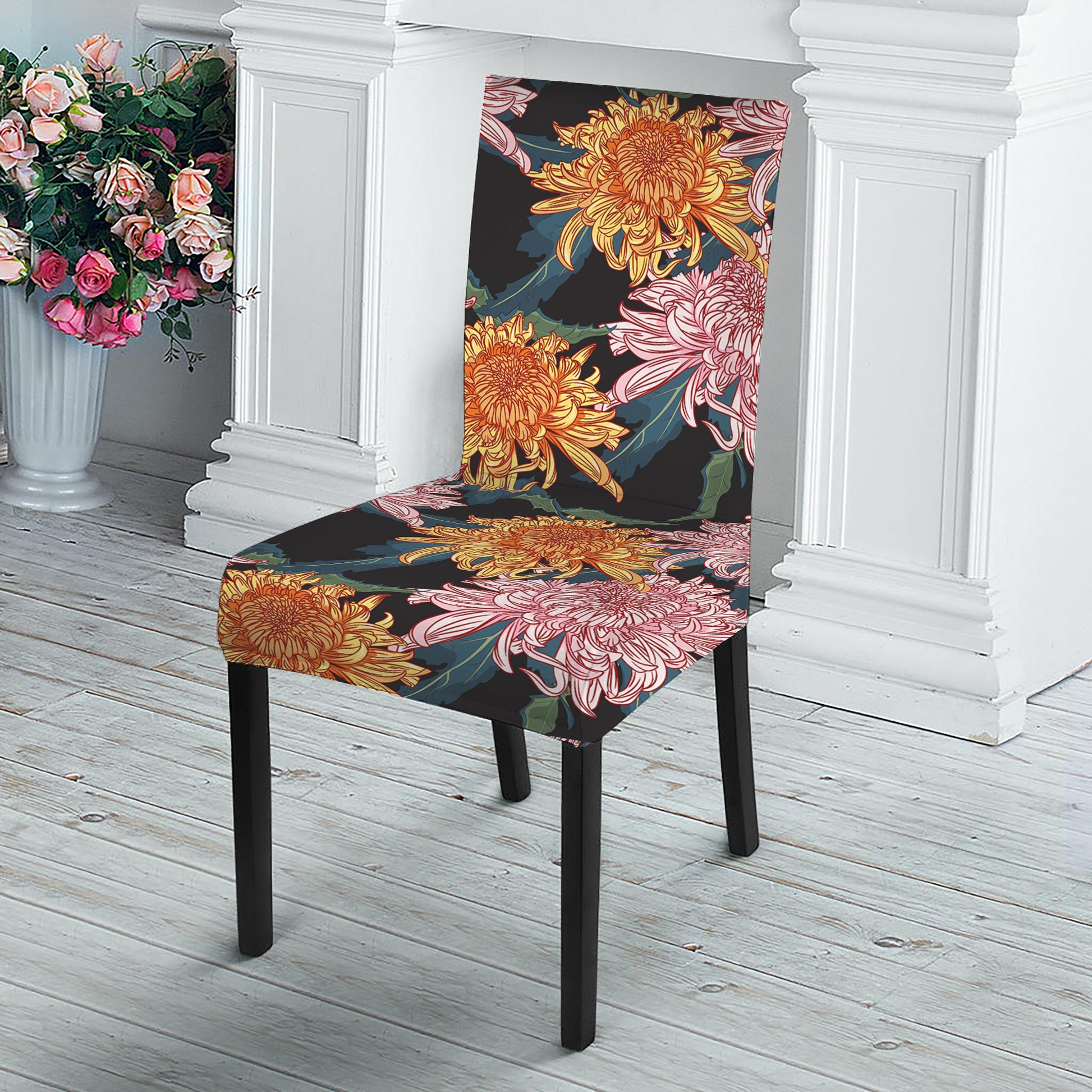 Japanese Chrysanthemum Pattern Print Dining Chair Slipcover