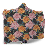 Japanese Chrysanthemum Pattern Print Hooded Blanket