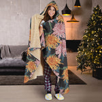 Japanese Chrysanthemum Pattern Print Hooded Blanket