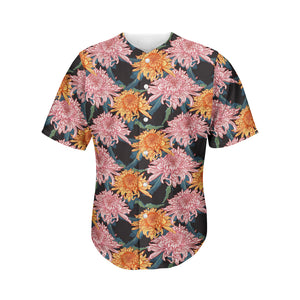 Japanese Chrysanthemum Pattern Print Men's Baseball Jersey