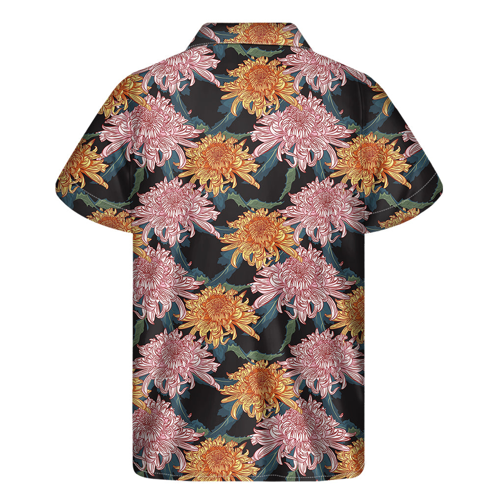 Japanese Chrysanthemum Pattern Print Men's Short Sleeve Shirt