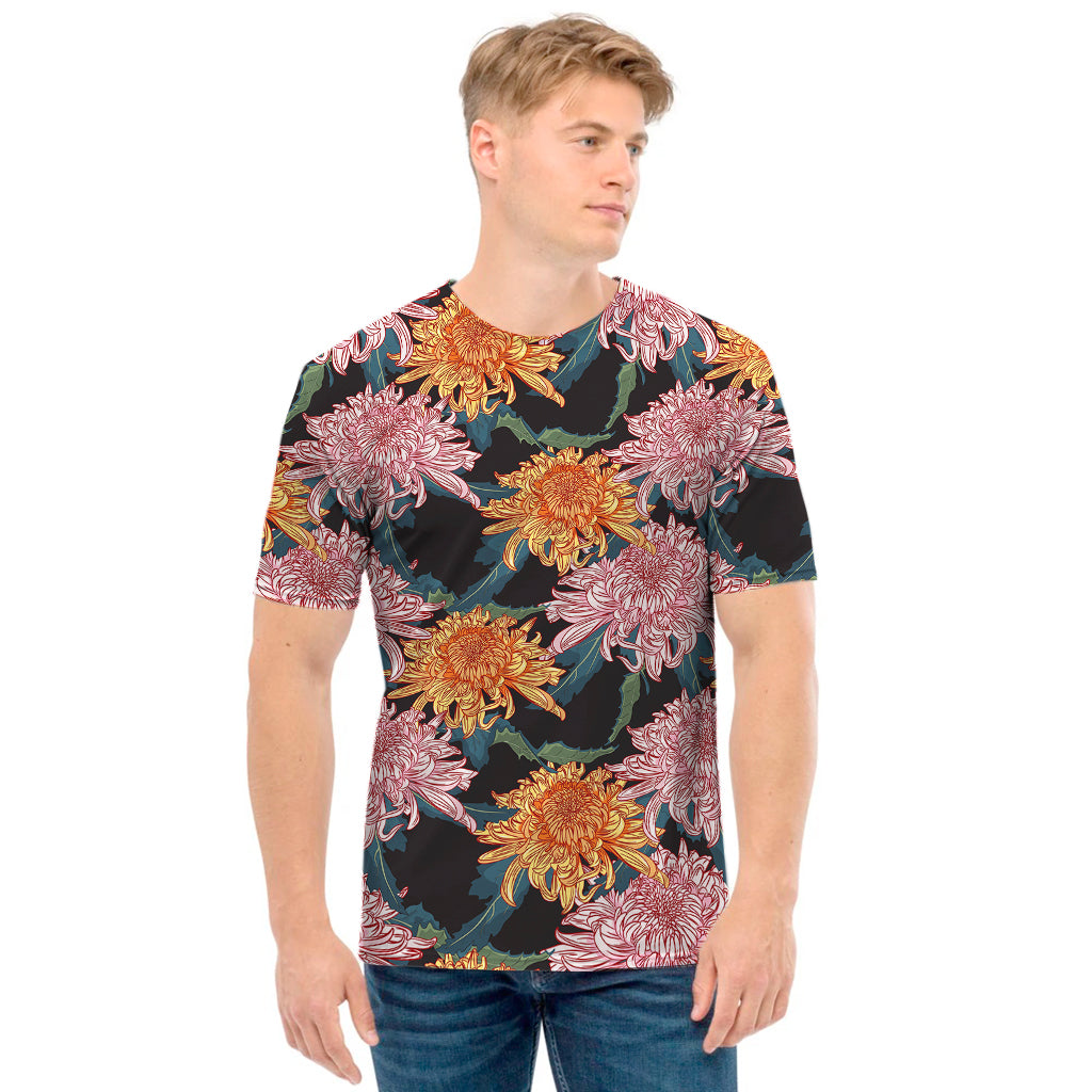 Japanese Chrysanthemum Pattern Print Men's T-Shirt