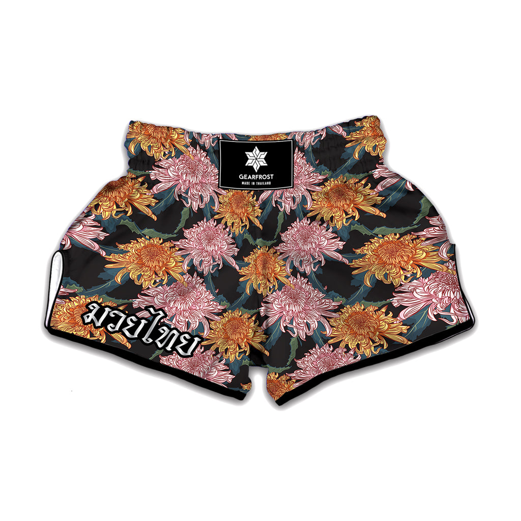 Japanese Chrysanthemum Pattern Print Muay Thai Boxing Shorts