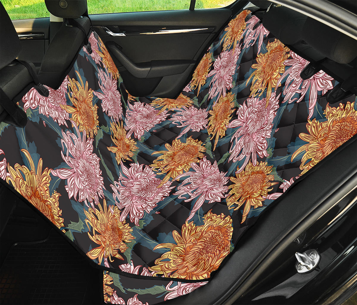 Japanese Chrysanthemum Pattern Print Pet Car Back Seat Cover