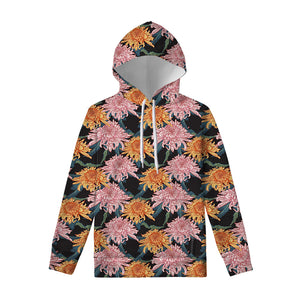 Japanese Chrysanthemum Pattern Print Pullover Hoodie