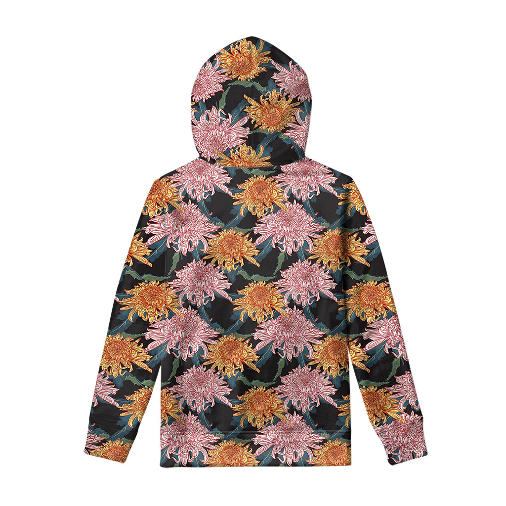 Japanese Chrysanthemum Pattern Print Pullover Hoodie