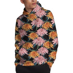 Japanese Chrysanthemum Pattern Print Pullover Hoodie