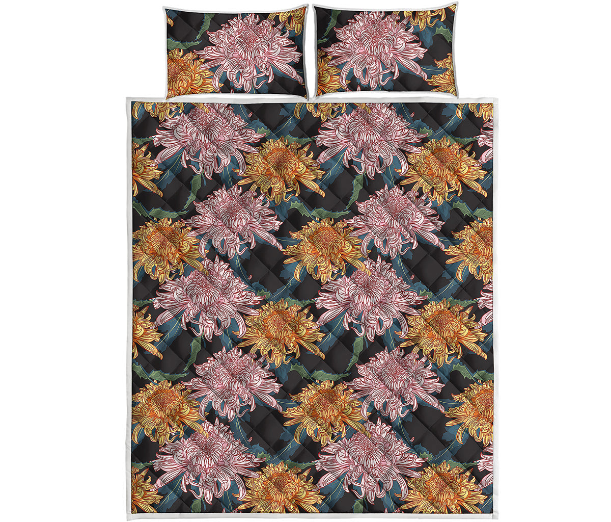 Japanese Chrysanthemum Pattern Print Quilt Bed Set
