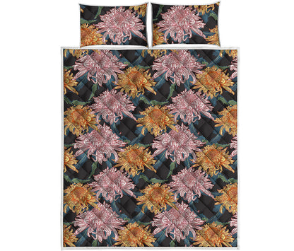 Japanese Chrysanthemum Pattern Print Quilt Bed Set