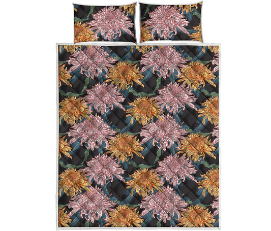 Japanese Chrysanthemum Pattern Print Quilt Bed Set