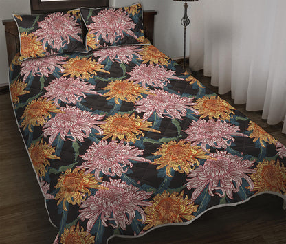 Japanese Chrysanthemum Pattern Print Quilt Bed Set