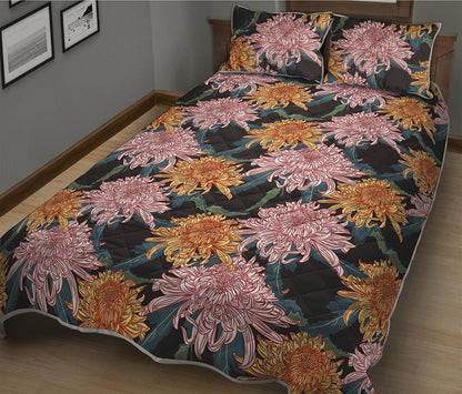 Japanese Chrysanthemum Pattern Print Quilt Bed Set