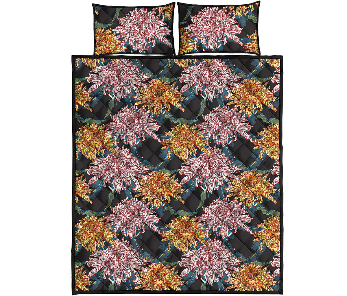 Japanese Chrysanthemum Pattern Print Quilt Bed Set