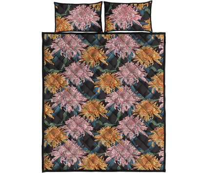 Japanese Chrysanthemum Pattern Print Quilt Bed Set