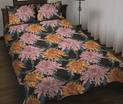Japanese Chrysanthemum Pattern Print Quilt Bed Set