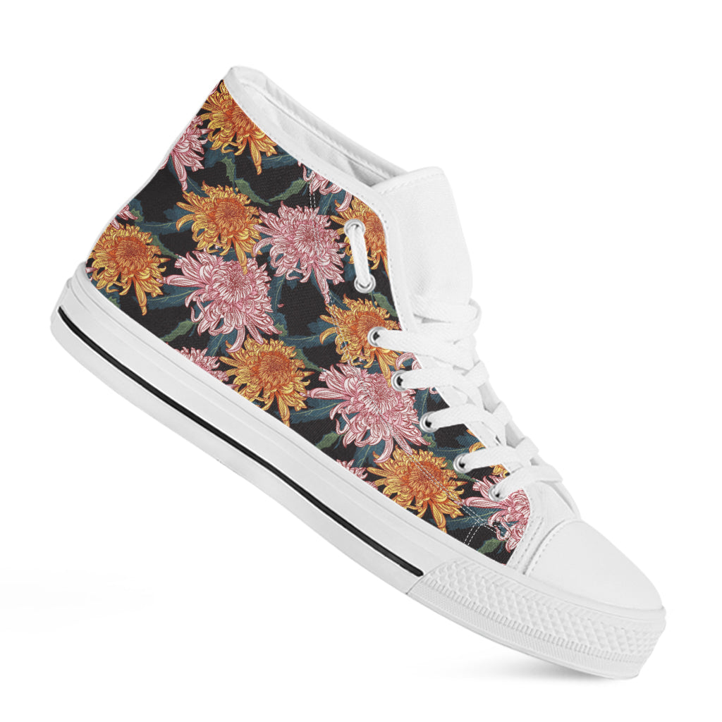 Japanese Chrysanthemum Pattern Print White High Top Shoes