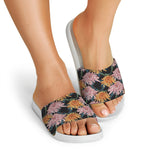 Japanese Chrysanthemum Pattern Print White Slide Sandals