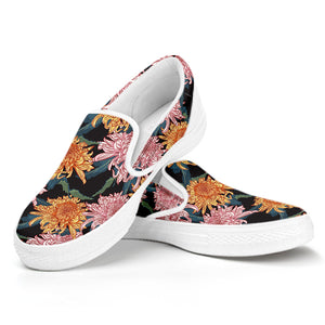 Japanese Chrysanthemum Pattern Print White Slip On Shoes