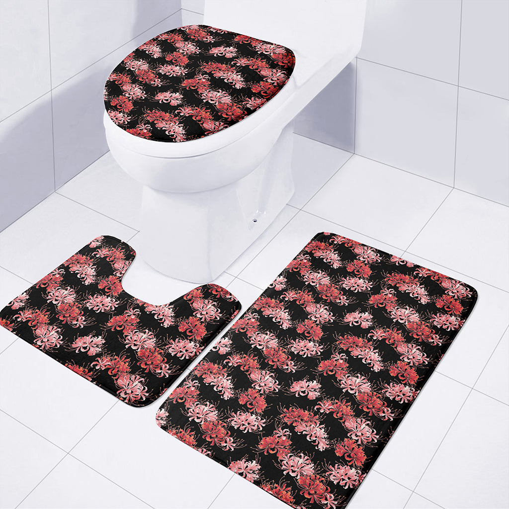 Japanese Cluster Amaryllis Pattern Print 3 Piece Bath Mat Set