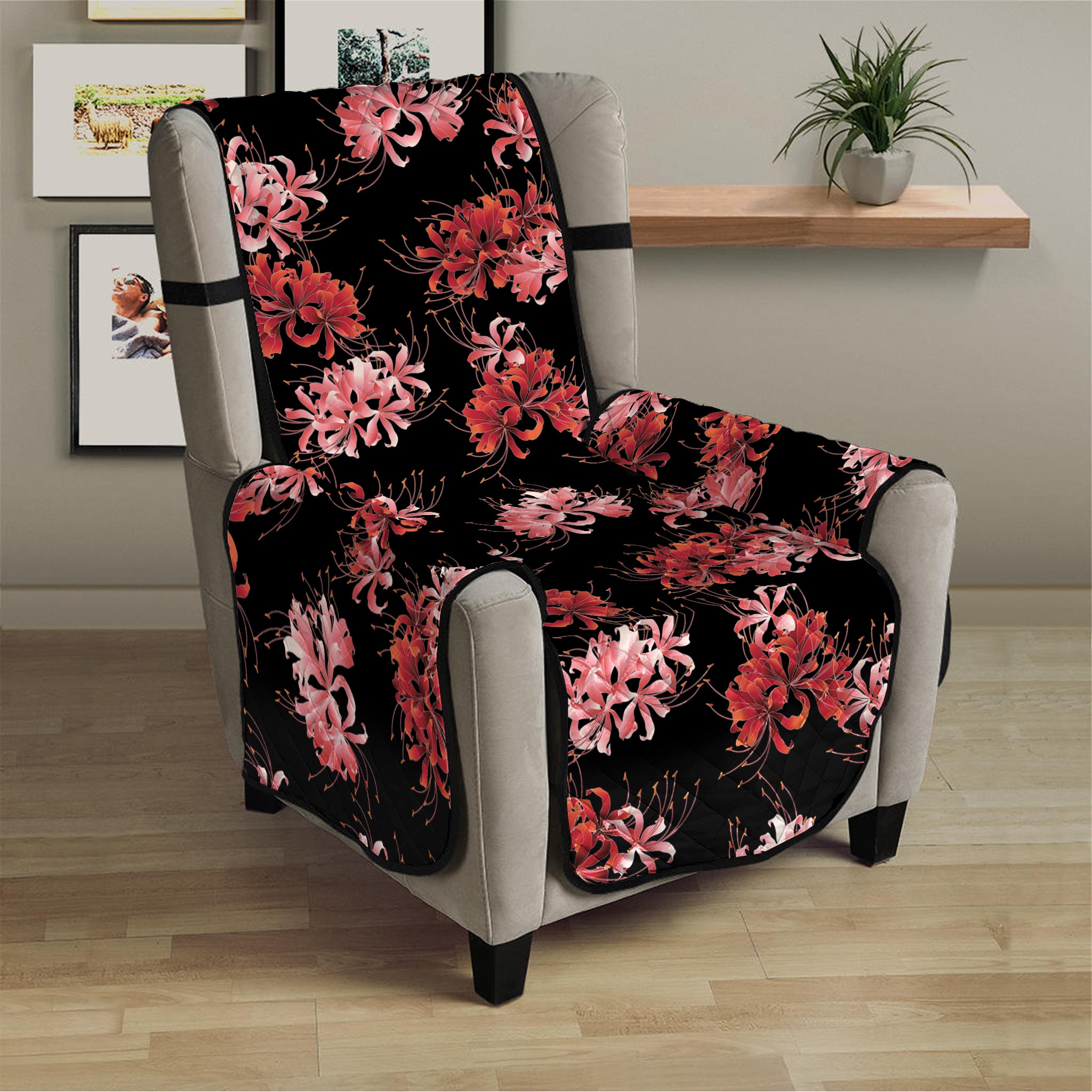 Japanese Cluster Amaryllis Pattern Print Armchair Protector