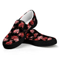 Japanese Cluster Amaryllis Pattern Print Black Slip On Sneakers