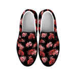 Japanese Cluster Amaryllis Pattern Print Black Slip On Shoes